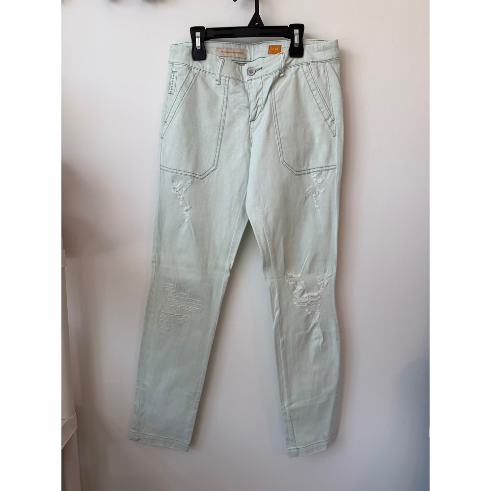 Pilcro and the Letterpress Mint Green Distressed Skinny Utility Jeans Size 26